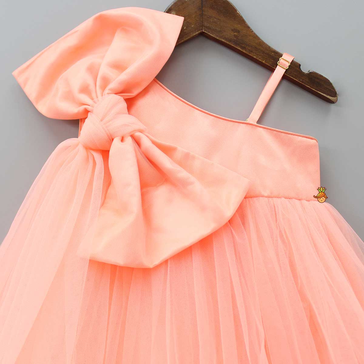 Pre Order: Bow Adorned Peach One Shoulder Gown