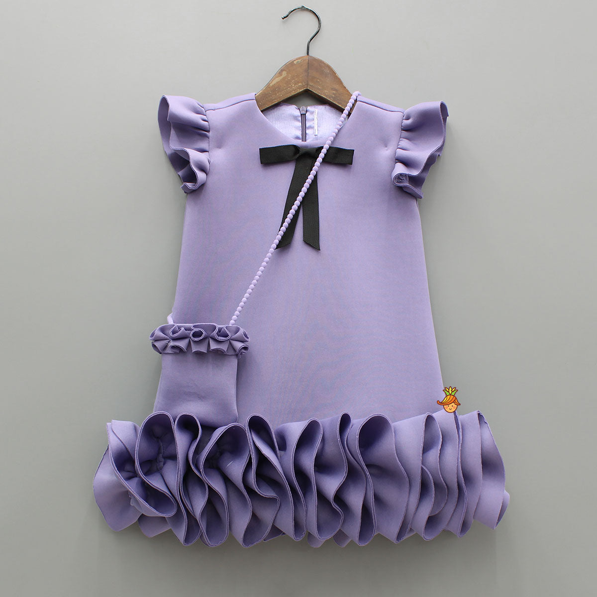 Pre Order: Elegant Lavender Ruffle Dress With Matching Sling Bag