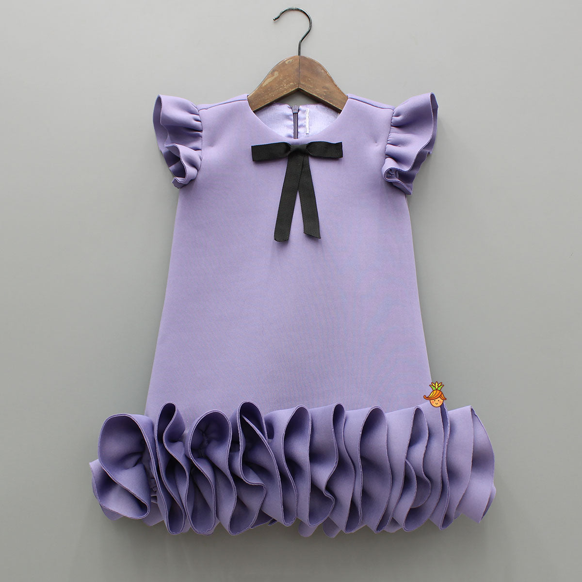 Pre Order: Elegant Lavender Ruffle Dress With Matching Sling Bag
