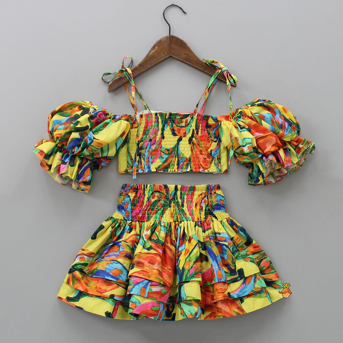 Pre Order: Multicolour Smocked Back Top With Elasticated Skirt And Head Band