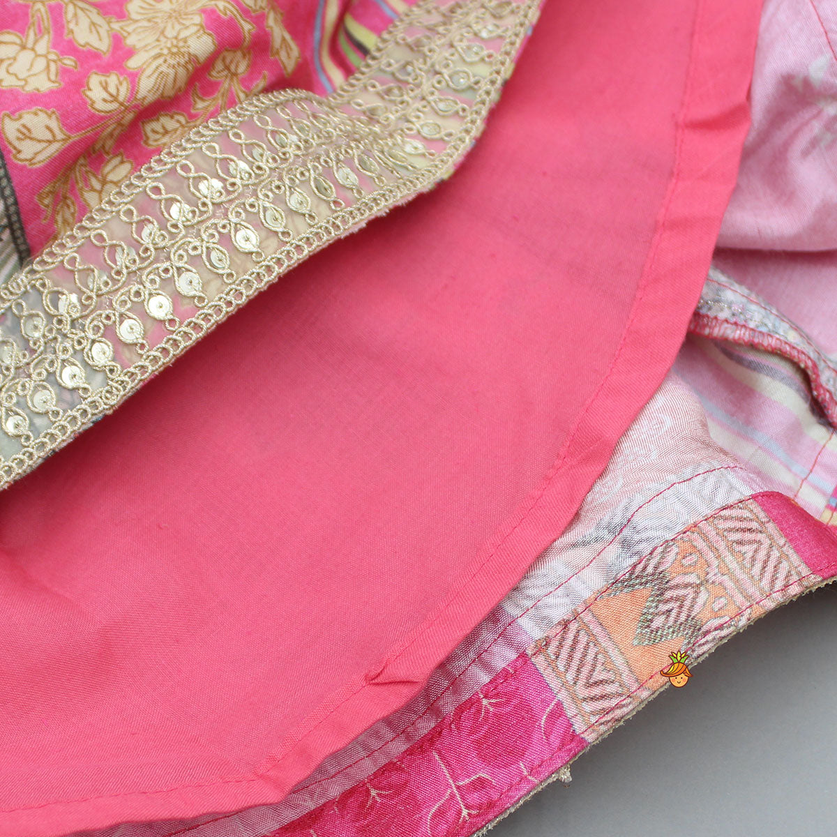 Pre Order: Stunning Pink Raw Silk Scalloped Top And Pearly Tassels Enhanced Lehenga