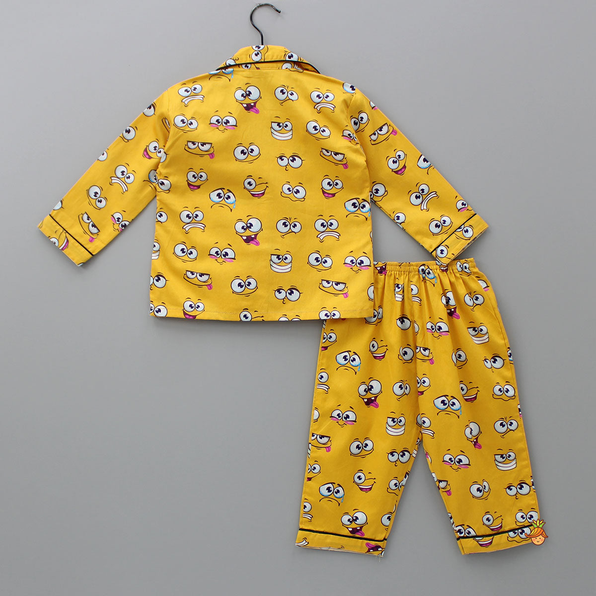 Pre Order: Facial Expressions Printed Pure Cotton Mustard Yellow Sleepwear