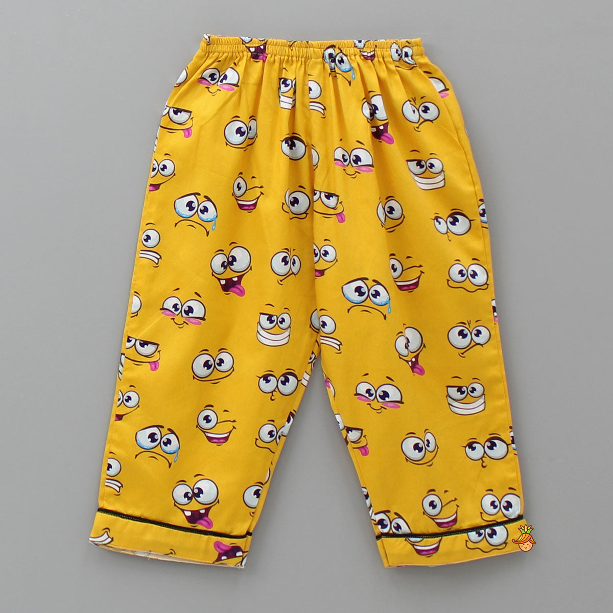 Pre Order: Facial Expressions Printed Pure Cotton Mustard Yellow Sleepwear