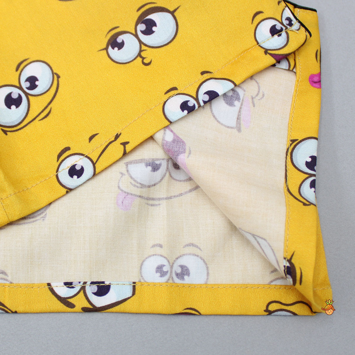 Pre Order: Facial Expressions Printed Pure Cotton Mustard Yellow Sleepwear