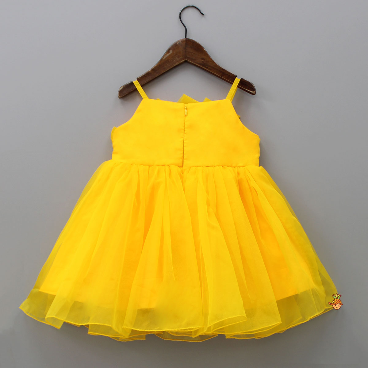 Pre Order: Spaghetti Straps Sleeveless Organza Yellow Dress