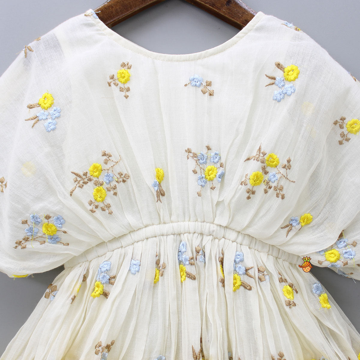 Pre Order: Off White Embroidered Ruffled Hem Dress