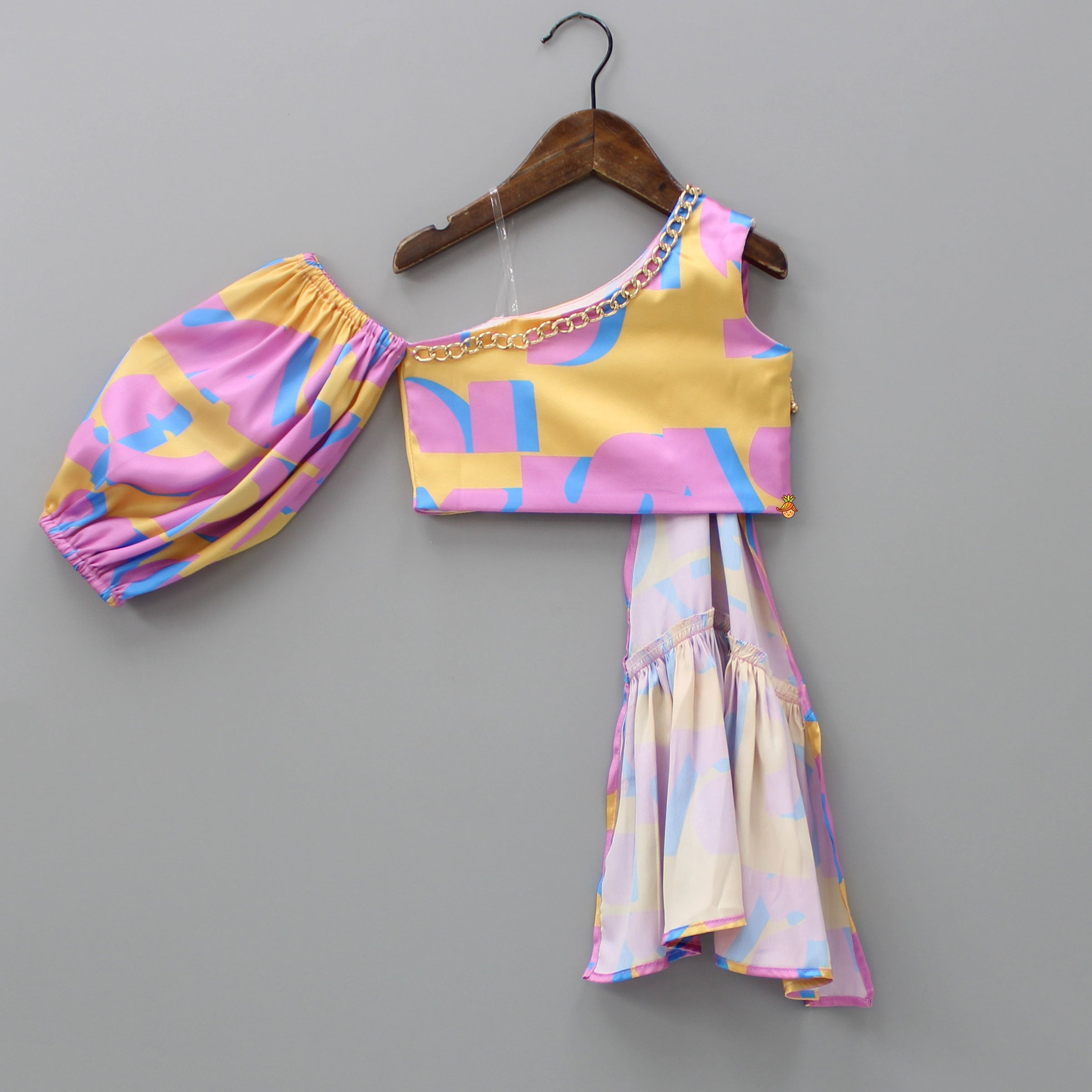 Pre Order: Abstract Printed One Shoulder Top And Cowl Pant With Matching Hair Band