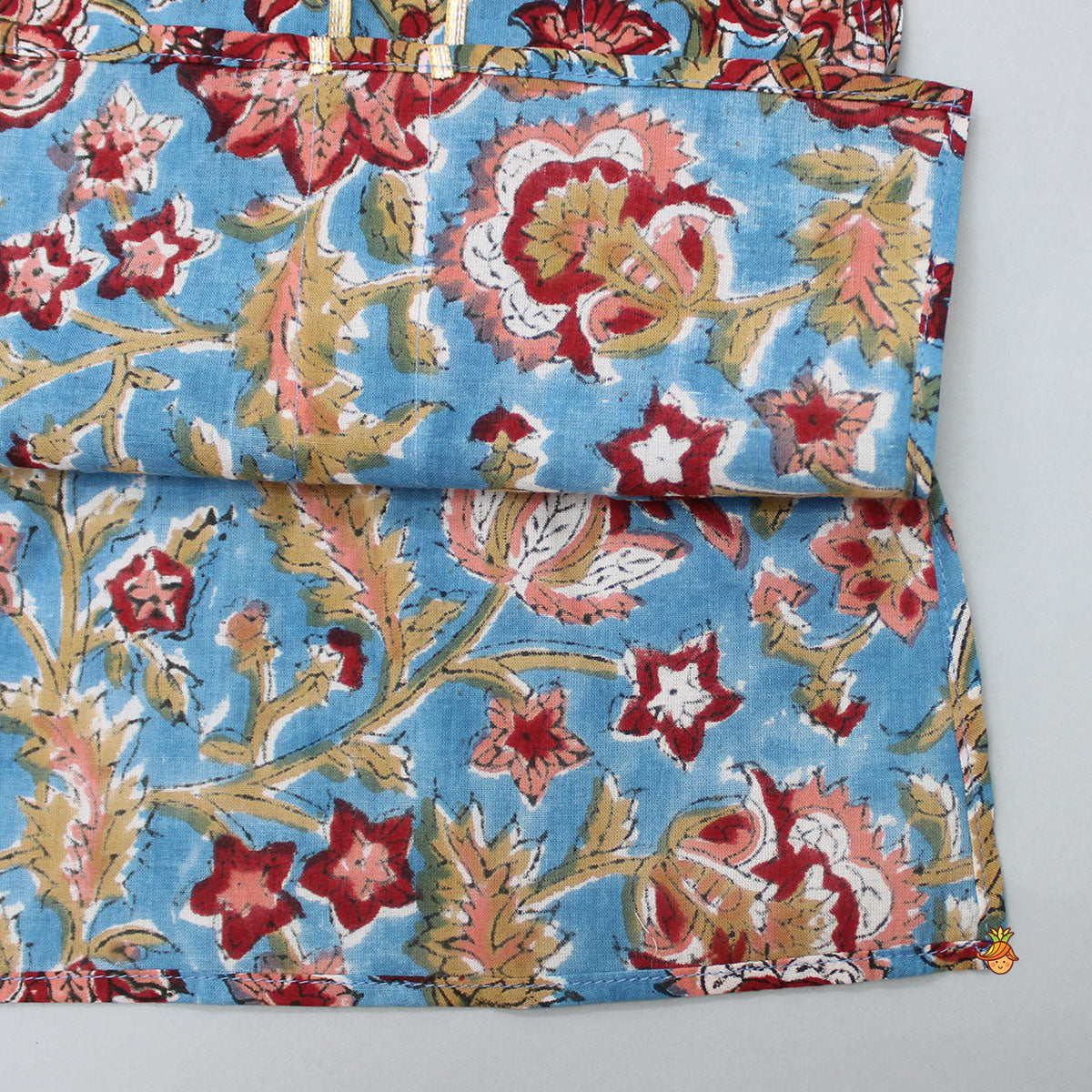 Pre Order: Hand Block Floral Printed Gota Lace Detailed Blue Kurta With Pyjama