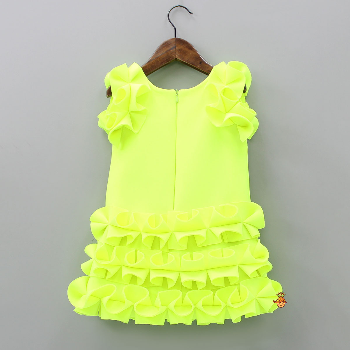 Pre Order: Pleated Ruffled Enhanced Green Scuba Dress With Matching Bowie Hair Clip