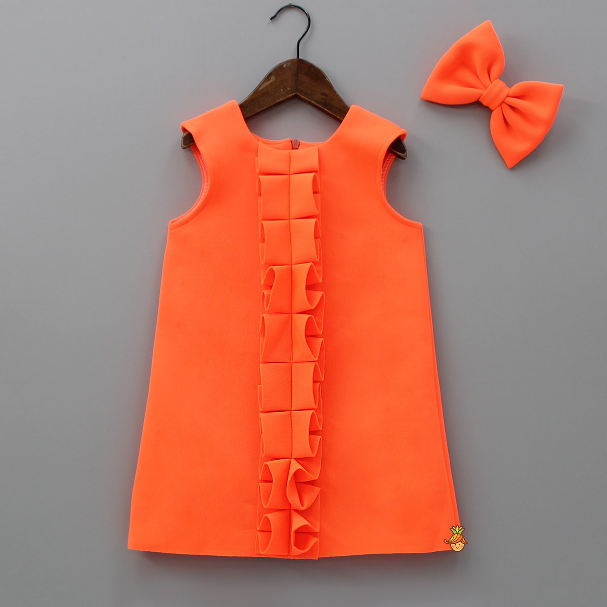 Pre Order: Pleated Ruffled Design Scuba Dress With Matching Bowie Hair Clip