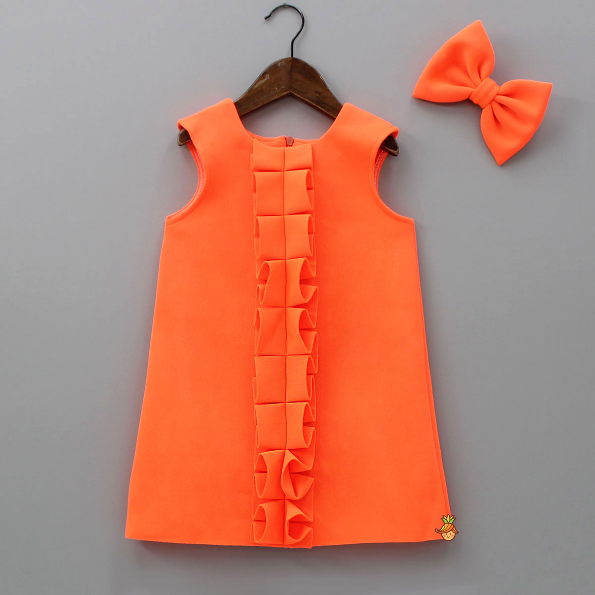 Pre Order: Pleated Ruffled Design Scuba Dress With Matching Bowie Hair Clip