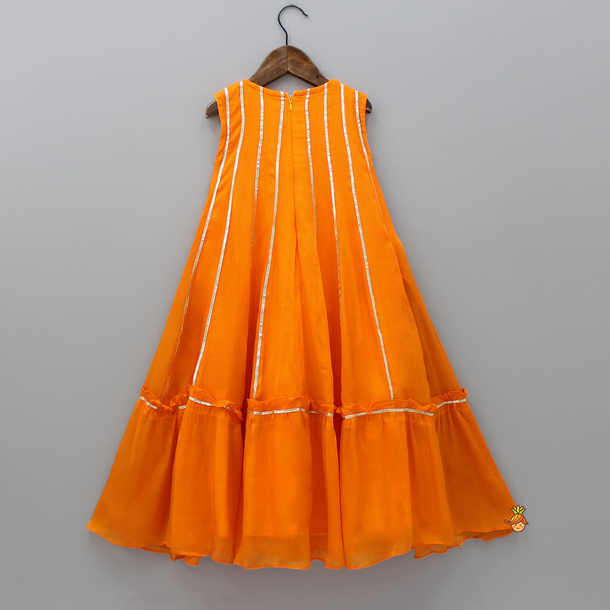 Pre Order: Elegant Shiny Orange Flared Anarkali With Matching Dupatta