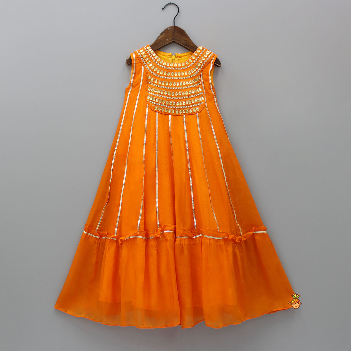 Pre Order: Elegant Shiny Orange Flared Anarkali With Matching Dupatta