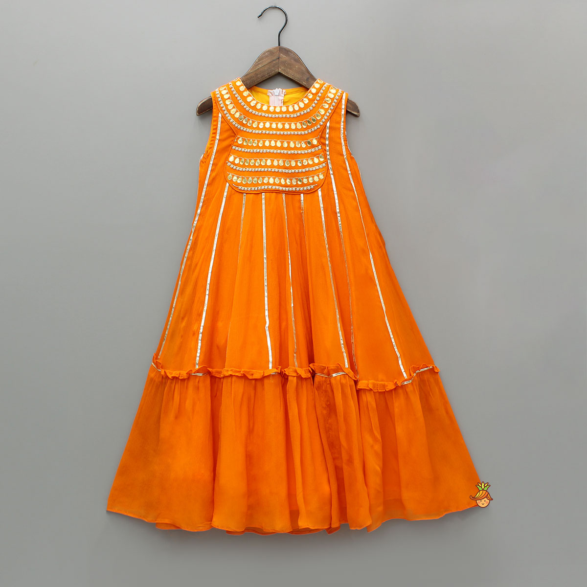 Pre Order: Elegant Shiny Orange Flared Anarkali With Matching Dupatta