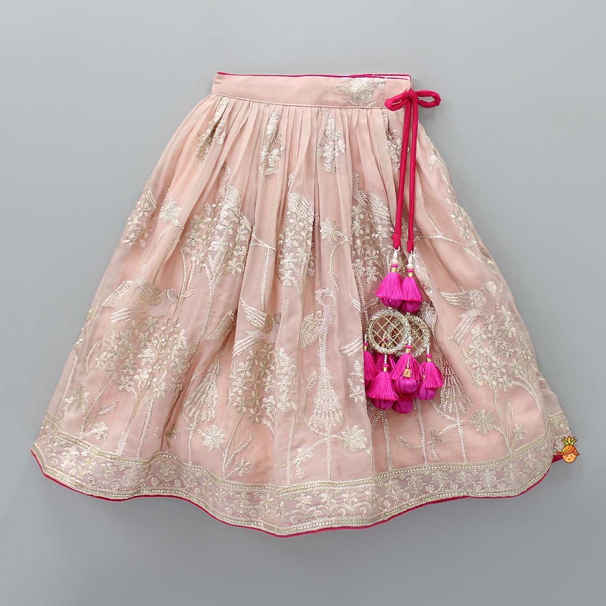 Pre Order: Pink Butterfly Top And Floral Embroidered Lehenga