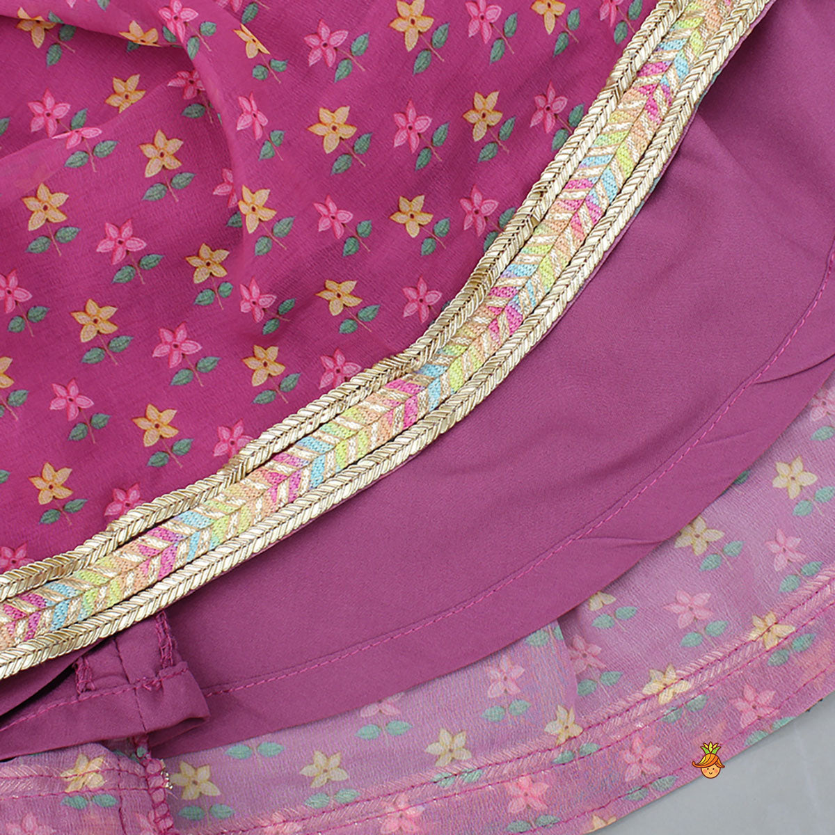 Pre Order: Floral Printed Lace Detailed Kurti And Sharara With Matching Dupatta