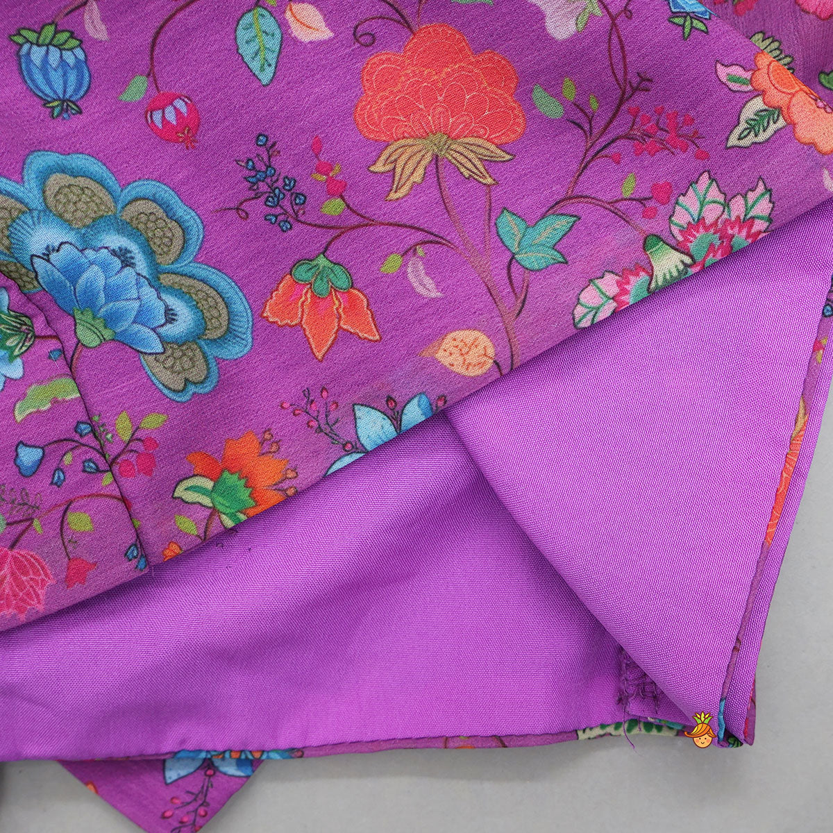 Pre Order: Floral Printed Lace Detailed Purple Top And Lehenga With Dupatta