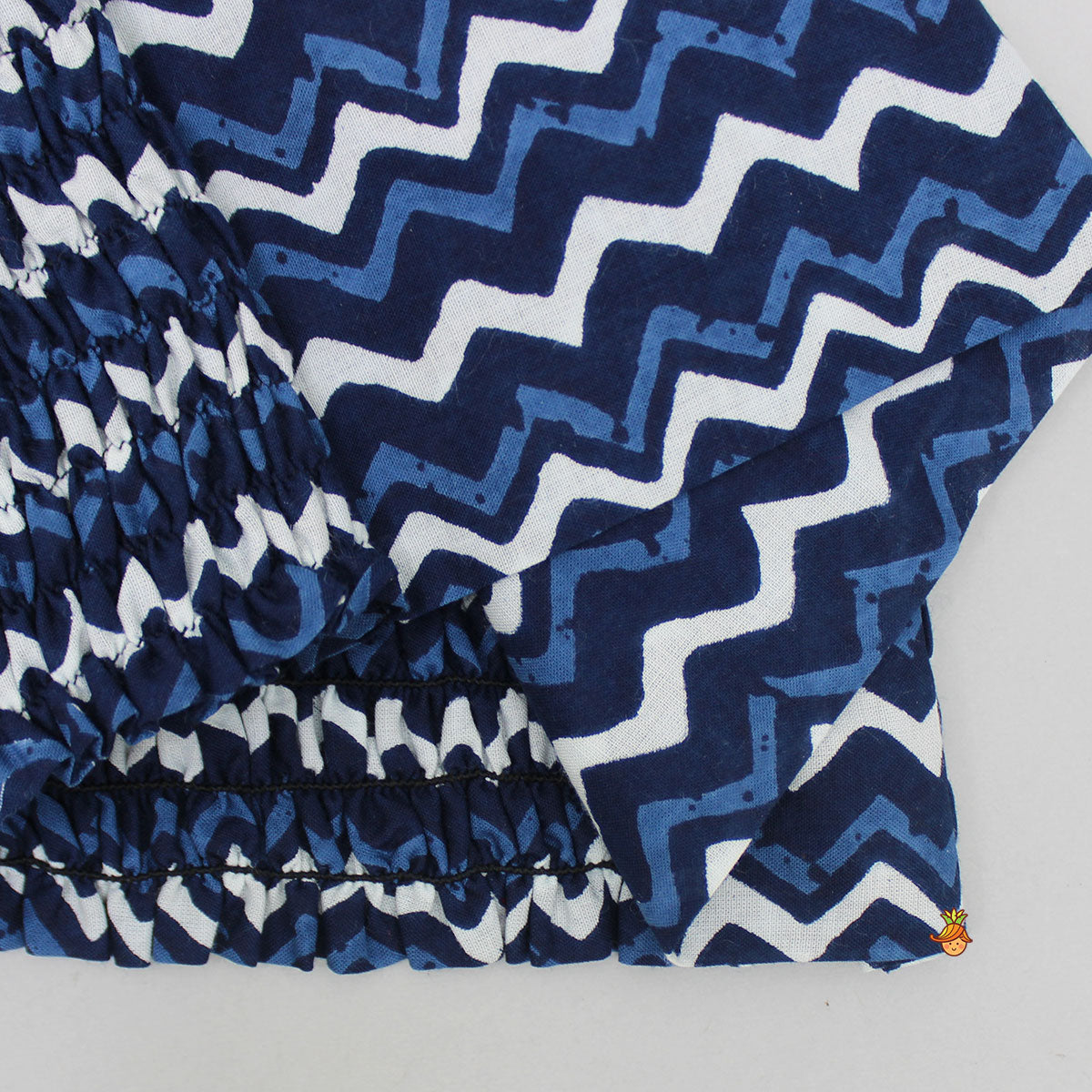 Pre Order: Printed Blue Crop Top With High Low Jacket And Dhoti