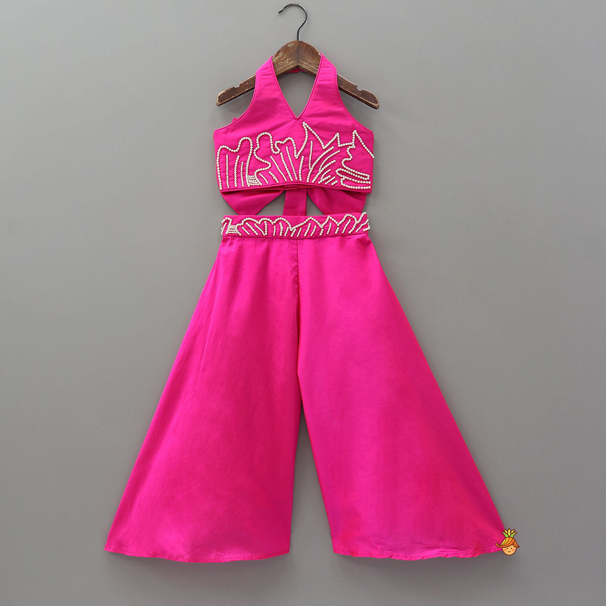 Halter Neck Back Bow Enhanced Top With Flared Palazzo