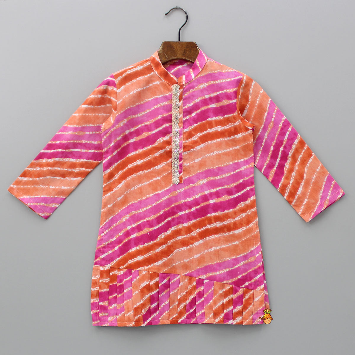 Pre Order: Multicolour Leheriya Printed Kurta With Pleated Hem And Pyjama