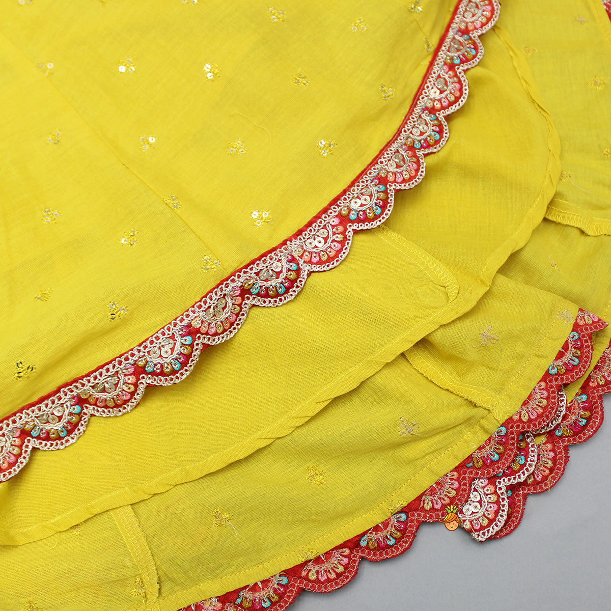 Sequin Detail Yellow Kurti With Matching Dupatta