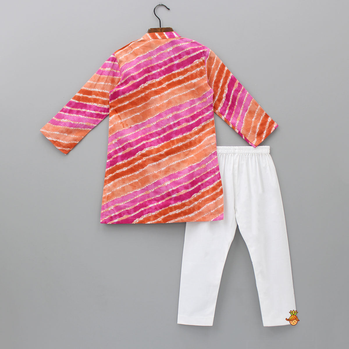 Multicolour Leheriya Printed Kurta With Pleated Hem And Pyjama