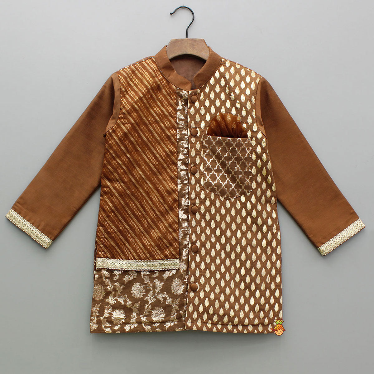 Pre Order: Ethnic Embroidered Brown Kurta With Pyjama