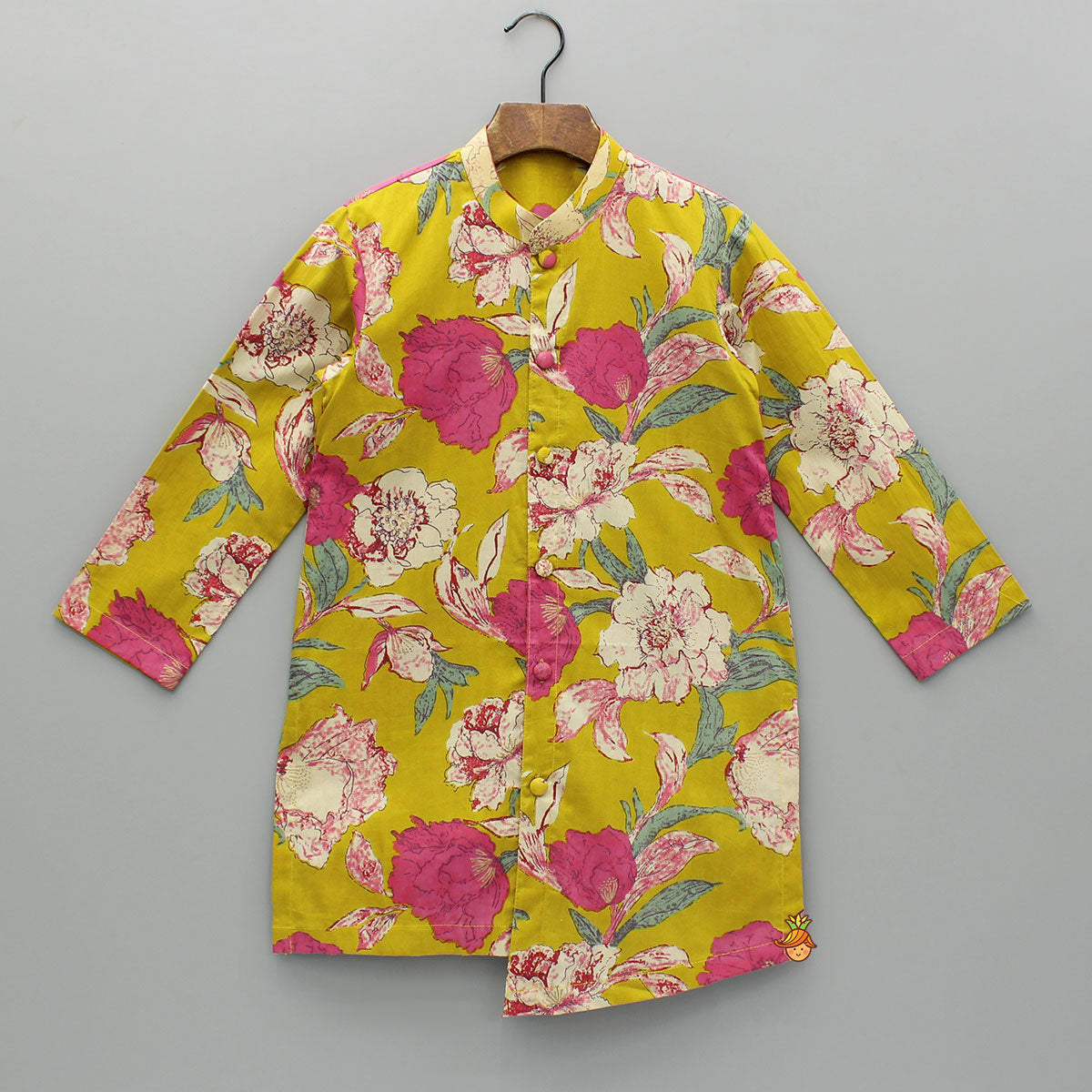 Pre Order: Floral Printed Stylish Hem Kurta With Pyjama