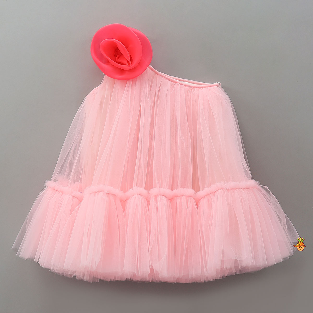 open lace back dress Swirled Flower Enhanced Pink One Shoulder Dress With Hair Band