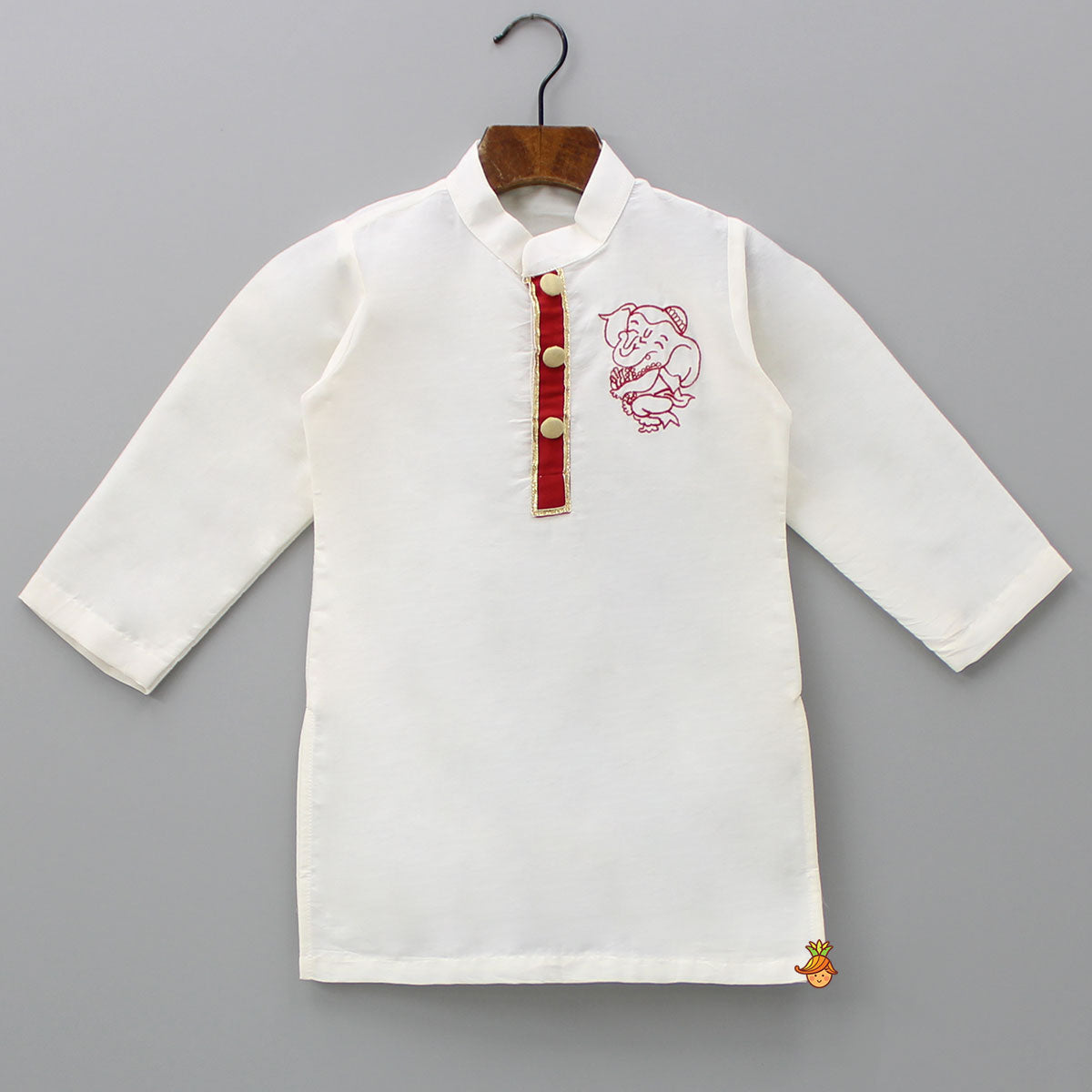 Pre Order: Ganesha Embroidered Off White Kurta And Dhoti