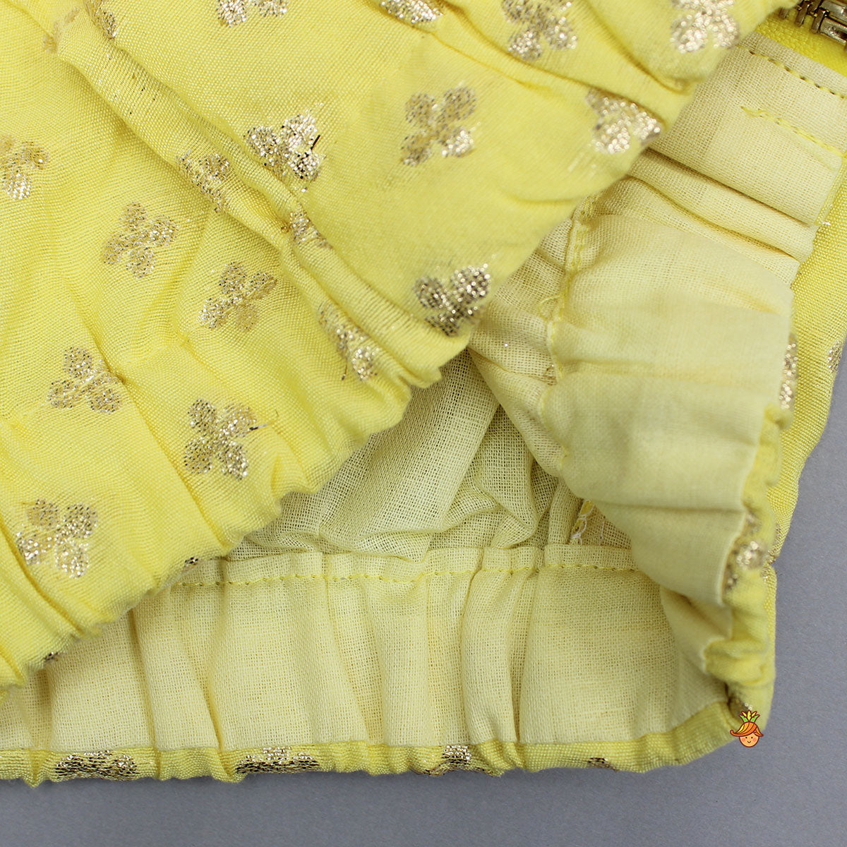 Pre Order: Ethnic Embroidered Yellow Top And Lehenga