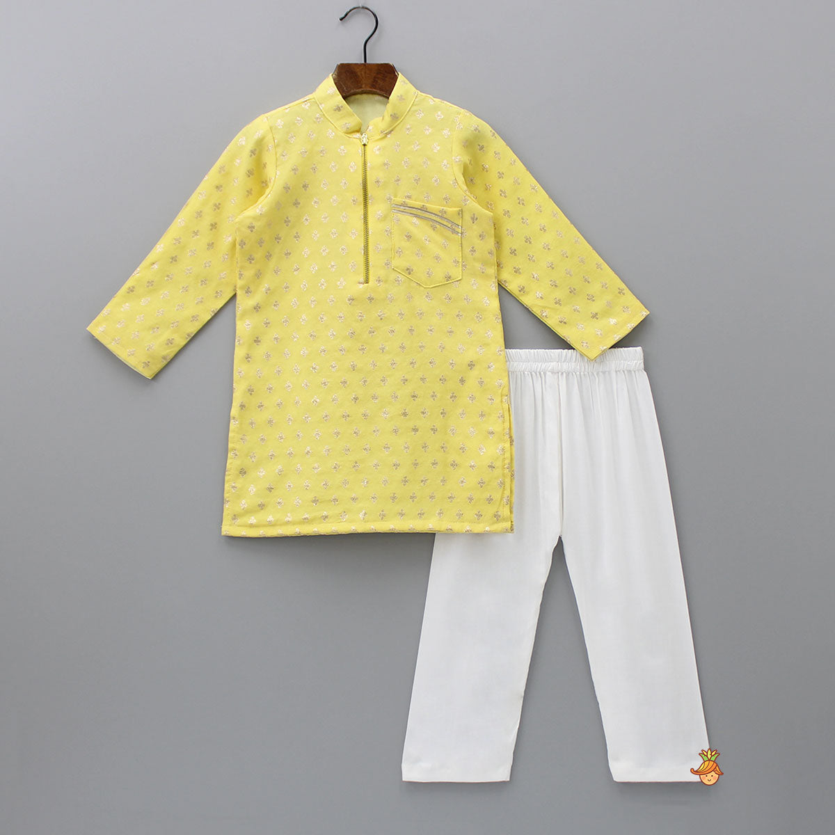 Pre Order: Ethnic Embroidered Yellow Kurta With Pyjama