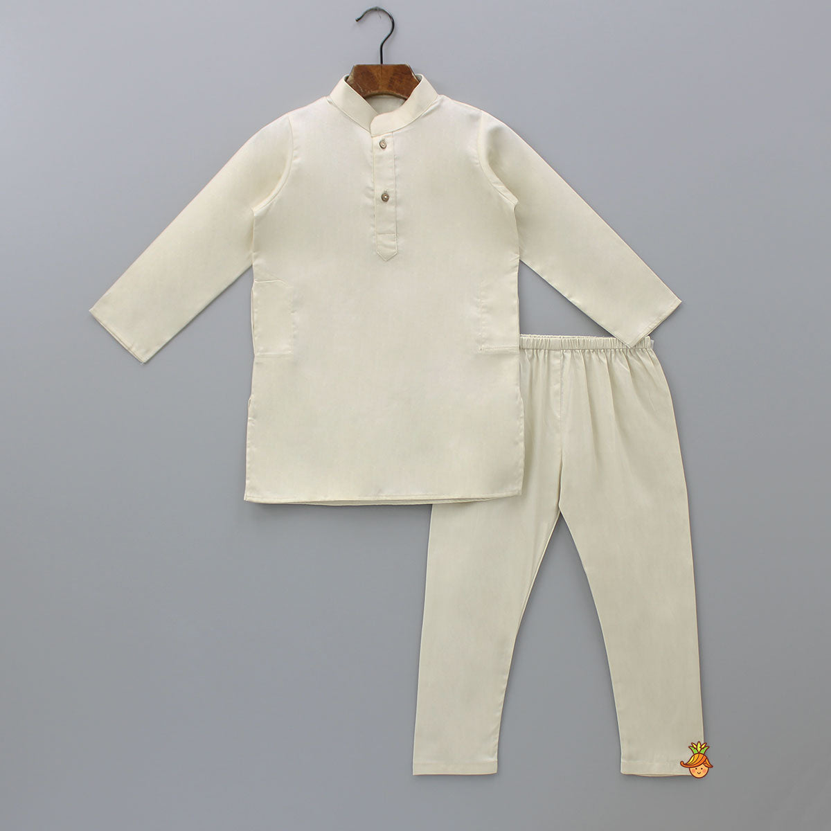 Cream Kurta With Embroidered Jacket And Pyjama