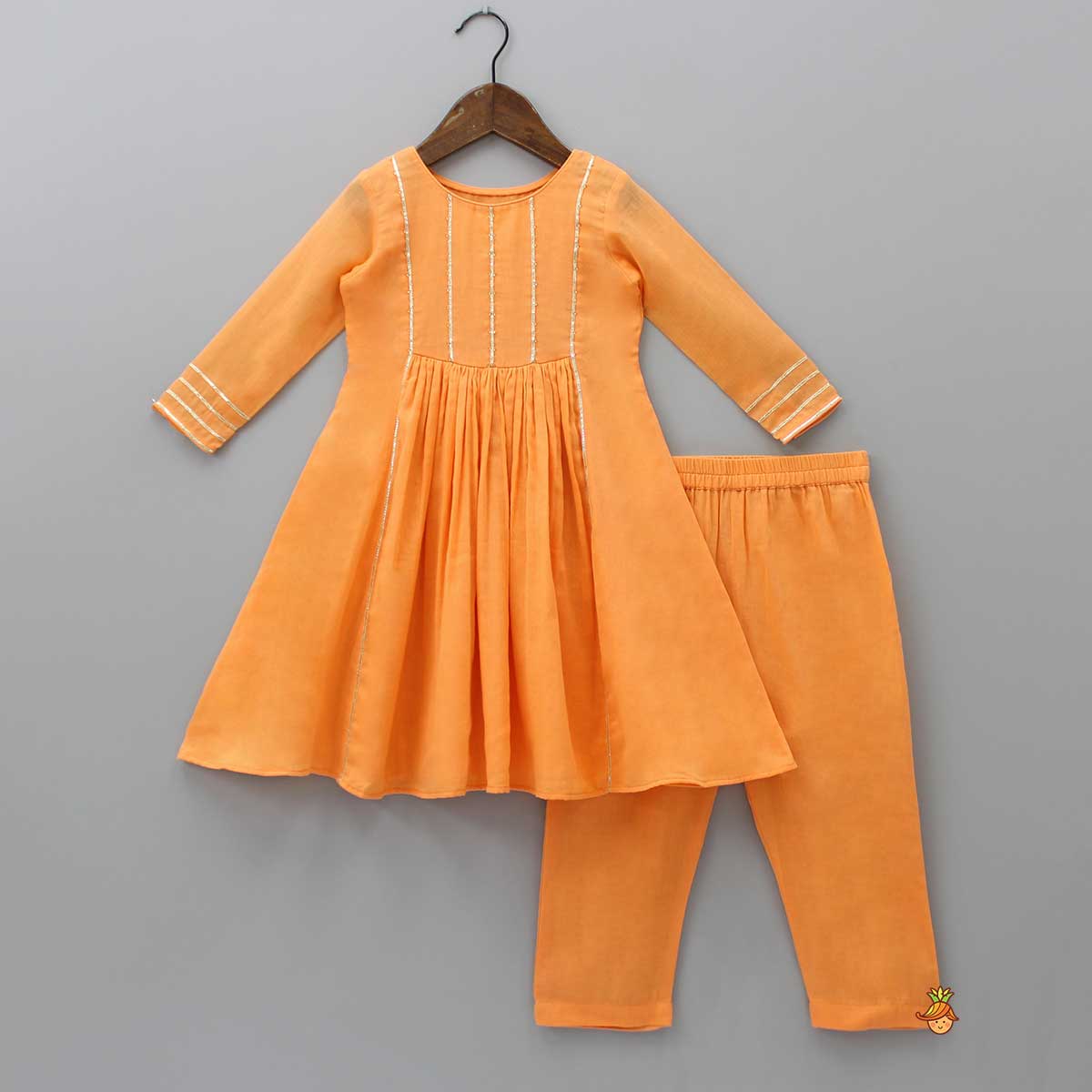 Pre Order: Beads Adorned Orange Kurti And Pant With Dupatta