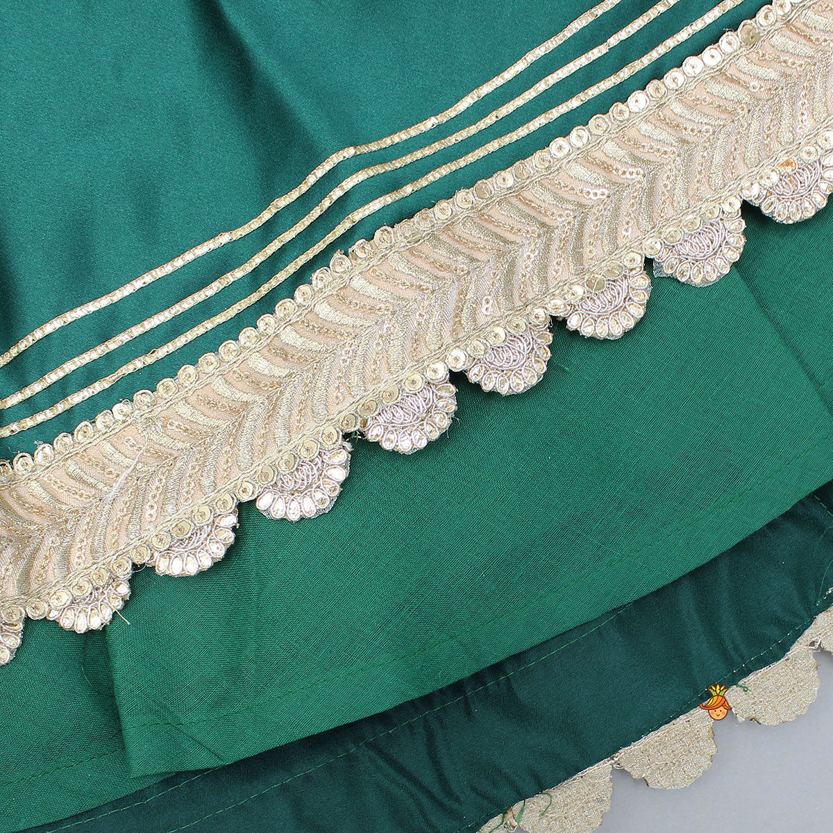 Pre Order: Stunning Scalloped Hem Green Top And Lehenga