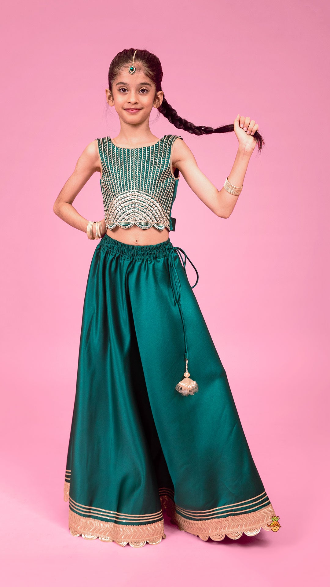 Pre Order: Stunning Scalloped Hem Green Top And Lehenga