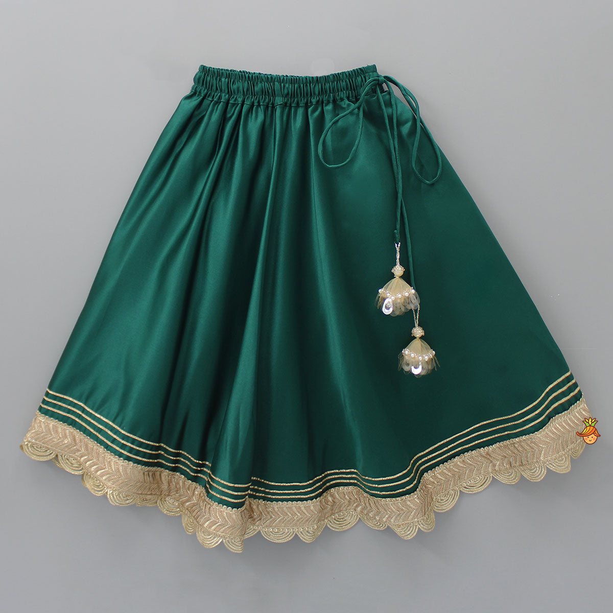 Pre Order: Stunning Scalloped Hem Green Top And Lehenga