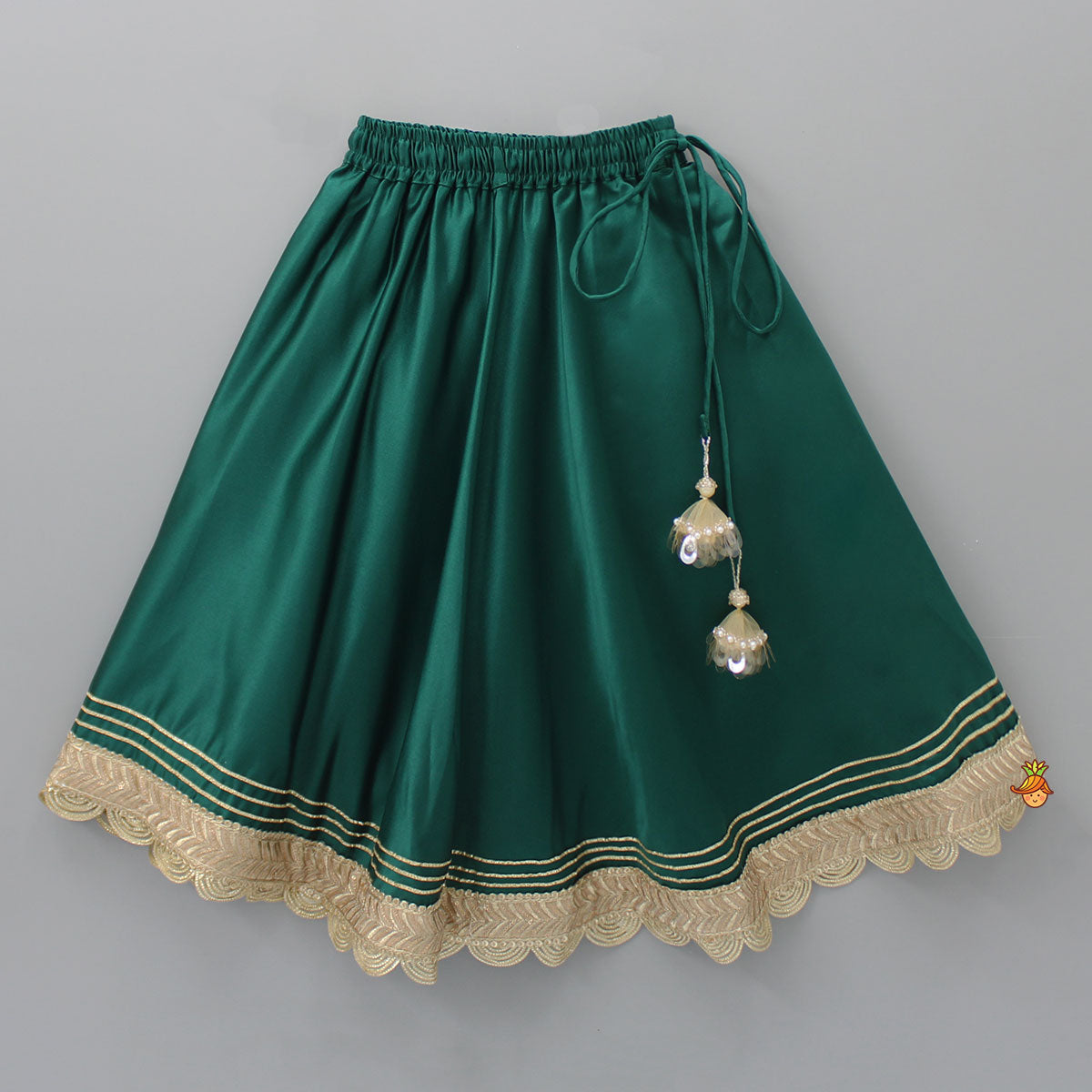 Pre Order: Stunning Scalloped Hem Green Top And Lehenga