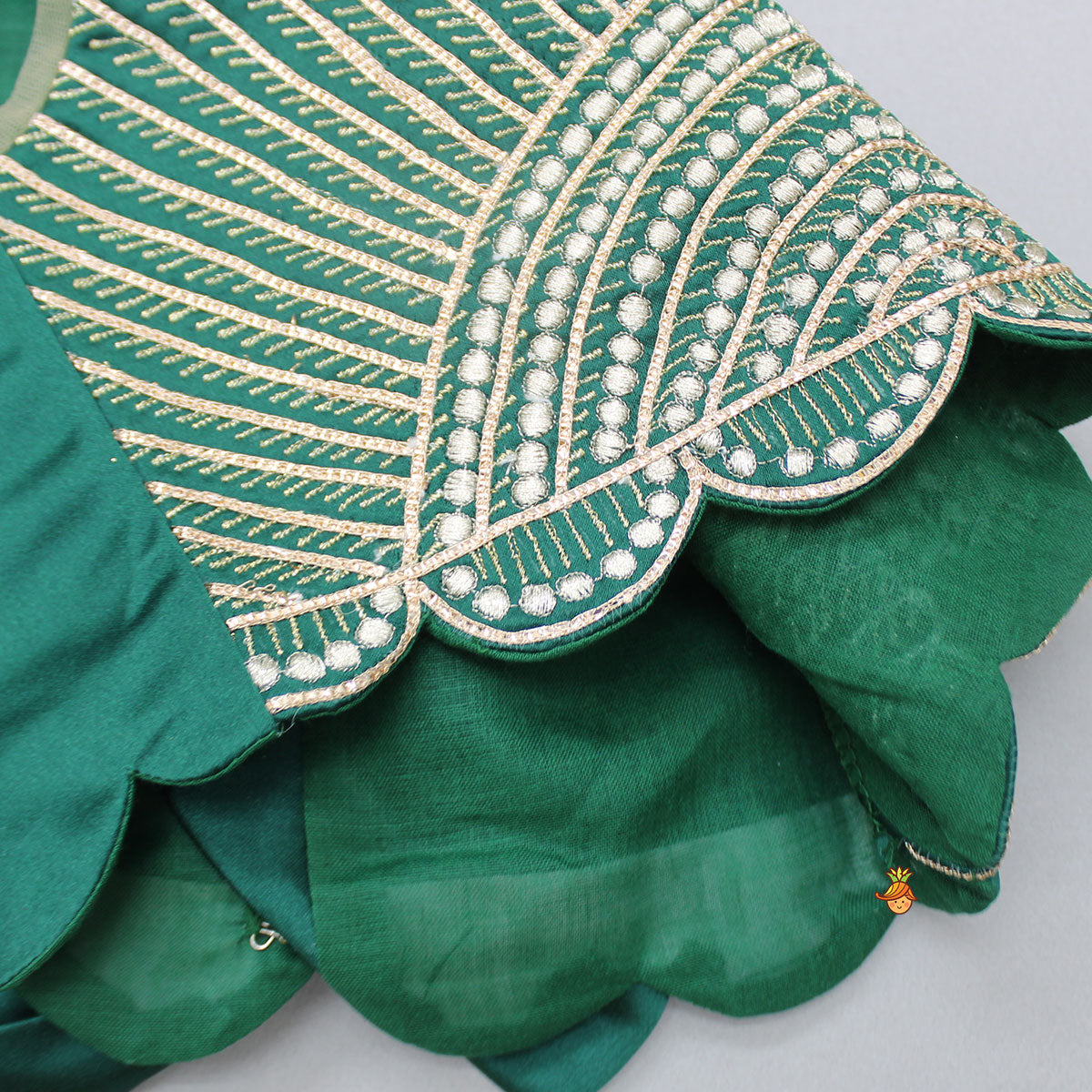 Pre Order: Stunning Scalloped Hem Green Top And Lehenga