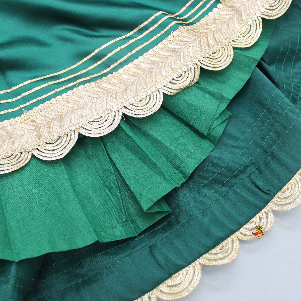 Pre Order: Stunning Scalloped Hem Green Top And Lehenga