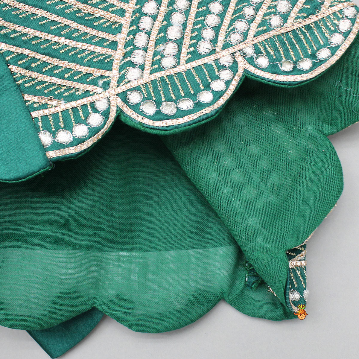 Pre Order: Stunning Scalloped Hem Green Top And Lehenga