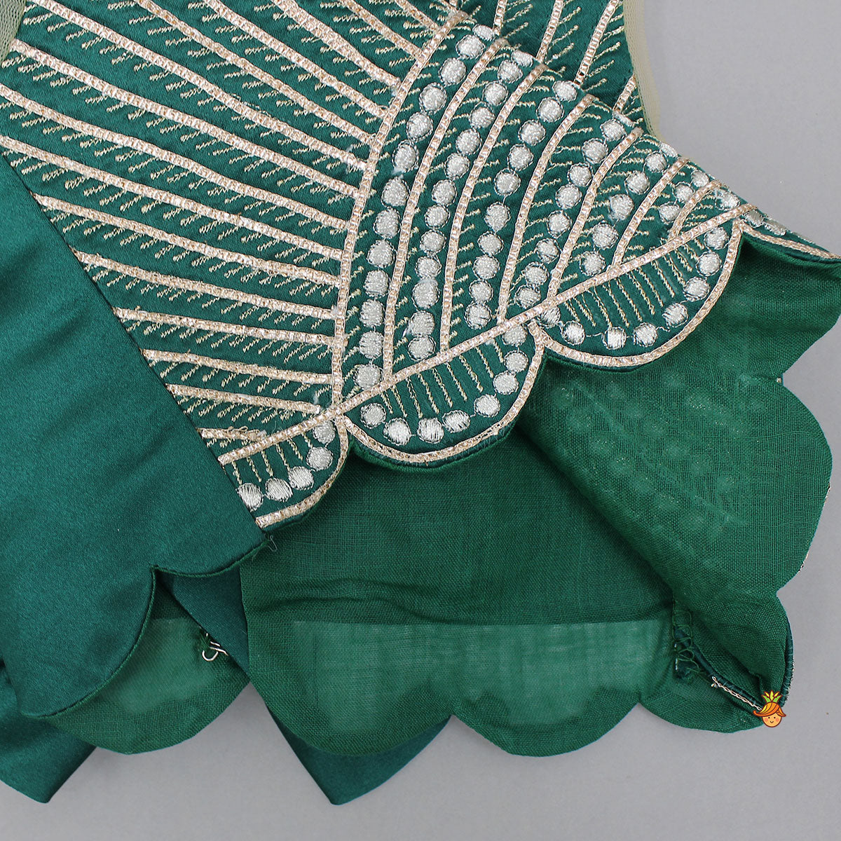 Pre Order: Stunning Scalloped Hem Green Top And Lehenga