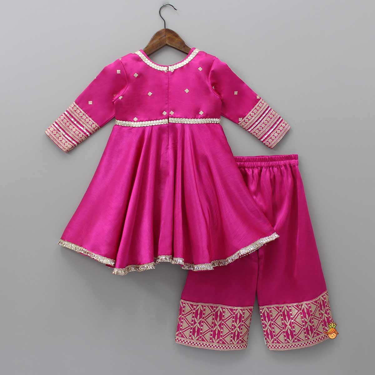 Pre Order: Lavish Pink Faux Mirror Work Kurti With Palazzo And Dupatta