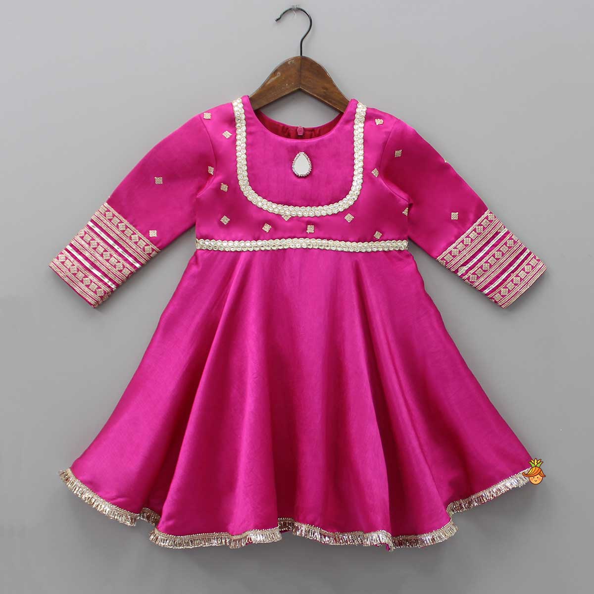 Pre Order: Lavish Pink Faux Mirror Work Kurti With Palazzo And Dupatta