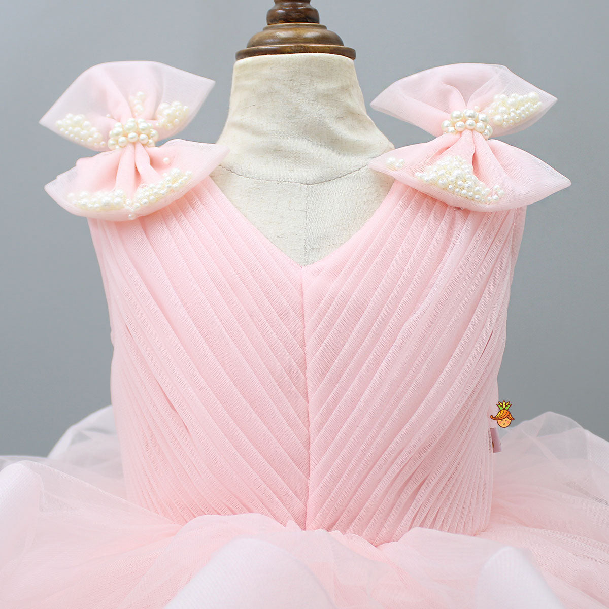 Pre Order: Bows Enhanced Ruffle Layered Net Dress