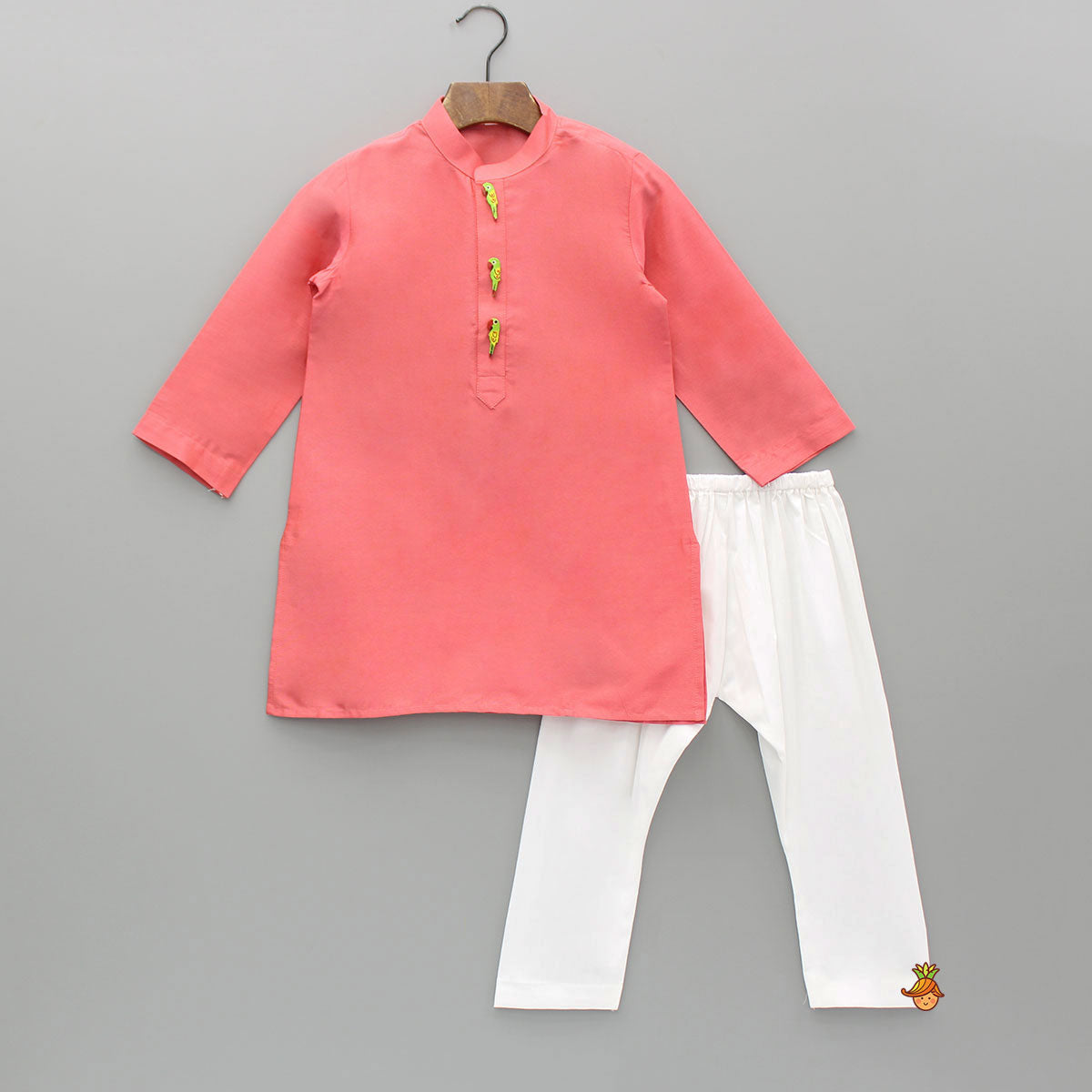 Pre Order: Ethnic Kurta With Wooden Show Buttons And Pyjama