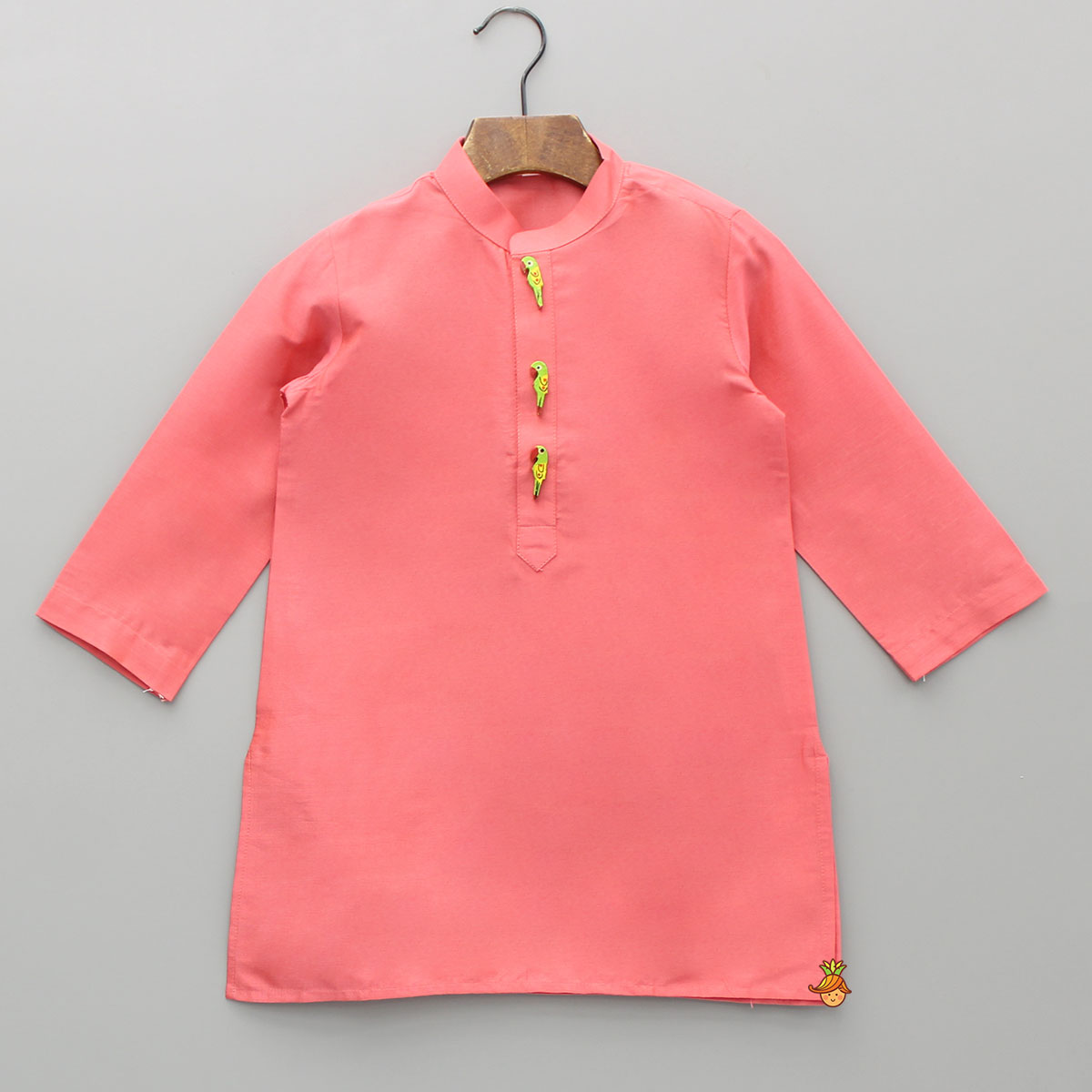 Pre Order: Ethnic Kurta With Wooden Show Buttons And Pyjama