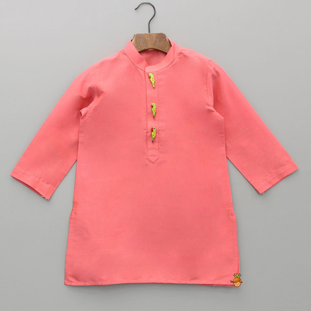 Pre Order: Ethnic Kurta With Wooden Show Buttons And Pyjama