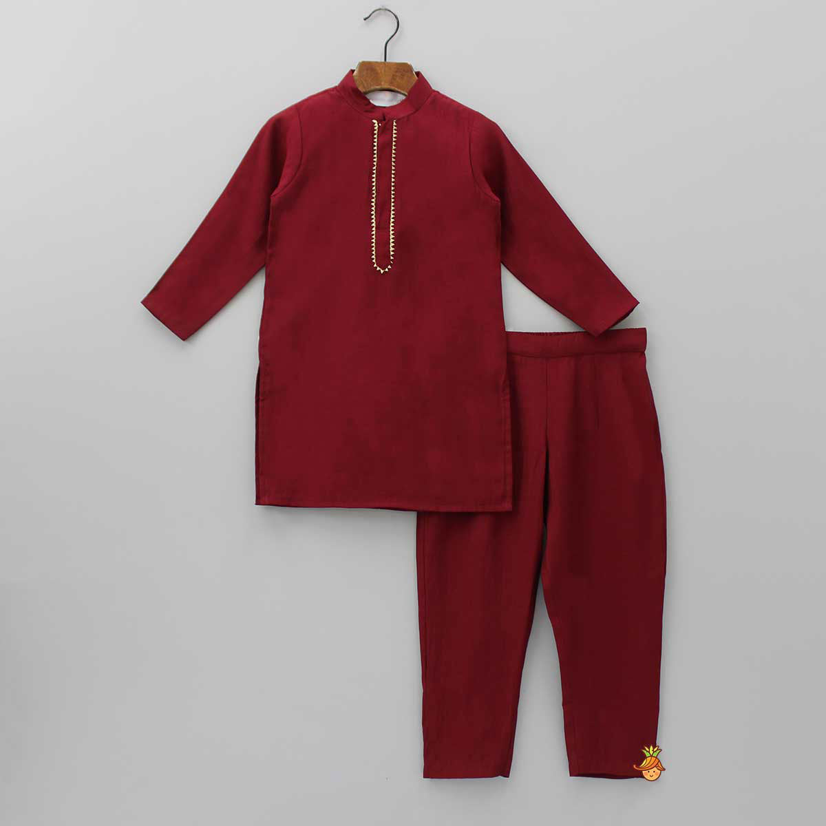 Pre Order: Gota Lace Work Maroon Ethnic Kurta And Pyjama