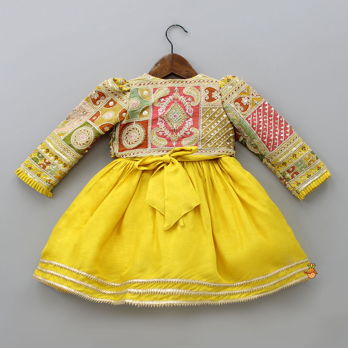 Pre Order: Round Neck Yellow Kurti With Heavy Embroidered Jacket